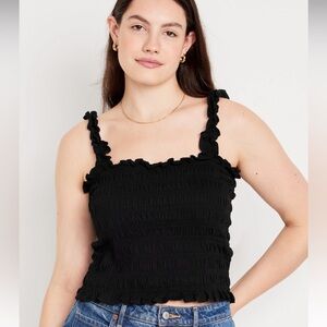 NWT Old Navy Fitted Smocked Tank Top Black Jack Ruffled Bubble Texture Stretchy